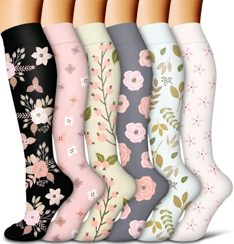Kompressionsstrümpfe für Frauen und Männer 6-Pack Kupfer Kompressionssocken Zirkulation-beste Unterstützung für Medizin, Laufen, Krankenpflege, Athletik (C-Assorted-1, L-XL) von AWXUOCK