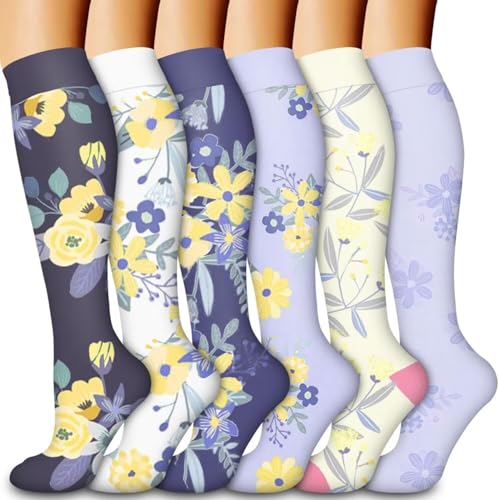 Kompressionsstrümpfe für Frauen und Männer 6-Pack Kupfer Kompressionssocken Zirkulation-beste Unterstützung für Medizin, Laufen, Krankenpflege, Athletik (C-Assorted-2, S-M) von AWXUOCK