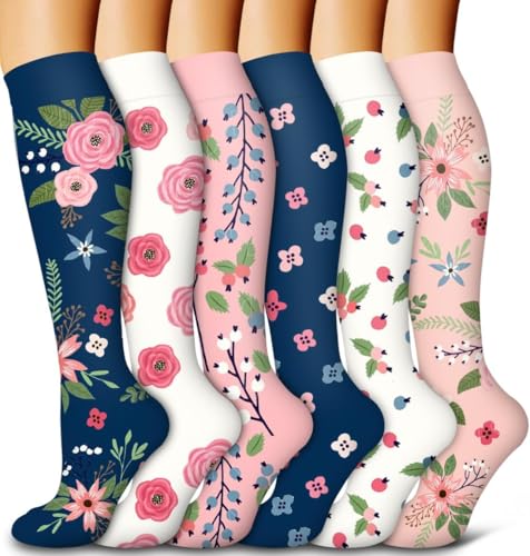 Kompressionsstrümpfe für Frauen und Männer 6-Pack Kupfer Kompressionssocken Zirkulation-beste Unterstützung für Medizin, Laufen, Krankenpflege, Athletik (C-Assorted-3, S-M) von AWXUOCK