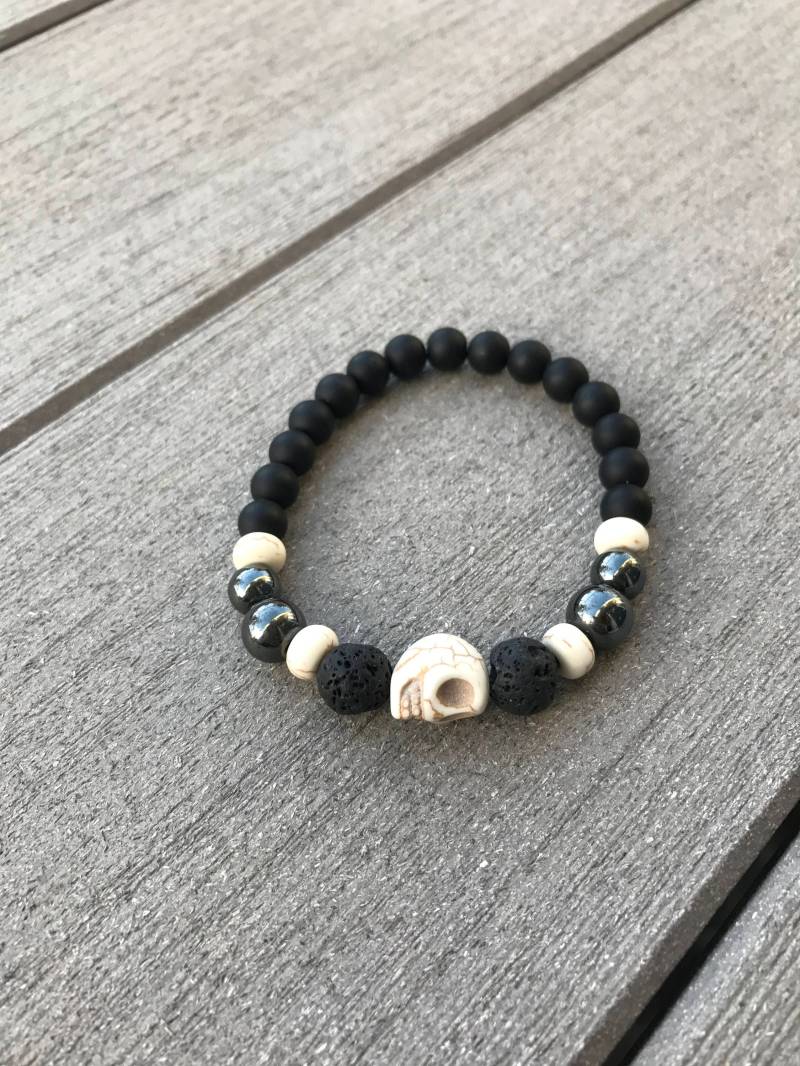 Schutz - Perlen Armband Stretch Onyx, Howlith, Hämatit, Lava-Stein Männer Schutz - Perlen Armband Stretch Onyx, Howlith, Hämatit, Lava-Stein Männer von AWakeDesignShop