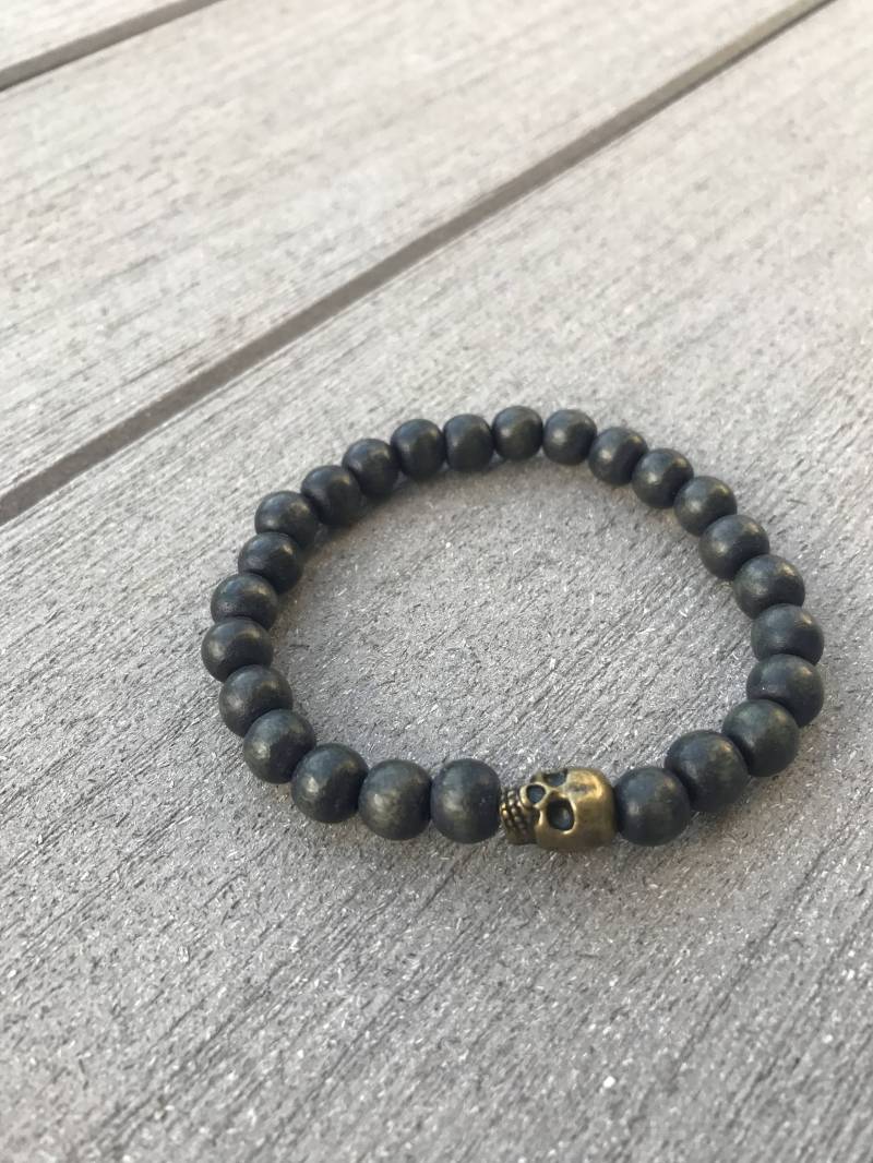 Schwarzes Holz Stretch-Armband B Totenkopf - Ideal Zum Stapeln von AWakeDesignShop