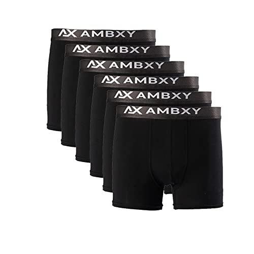 Ambxy Boxershorts Schwarz,Herren Baumwolle (6er Pack) Unterwäsche, Unterhosen Männer, kein Kratzenden Zettel (Gr.M) von AX AMBXY