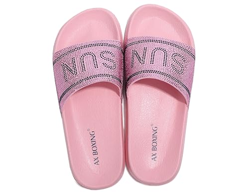 AX BOXING Badelatschen Damen Sommer Badeschlappen Schlappen Weich Badeschuhe Rutschfest Hausschuhe Slides Indoor Outdoor Größe 36-41 EU(Rosa_12,36 EU) von AX BOXING