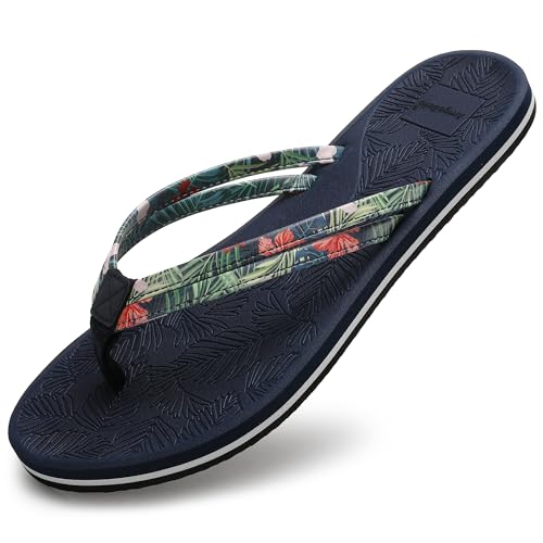 AX BOXING Flip Flops Damen Sommer Zehentrenner Sandalen Blumen Badelatschen Strand Flach Zehentrenner Rutschfest Sandalen Größe 36-41 EU(Blau,39 EU) von AX BOXING