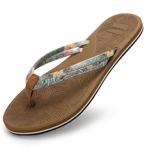 AX BOXING Flip Flops Damen Sommer Zehentrenner Sandalen Blumen Badelatschen Strand Flach Zehentrenner Rutschfest Sandalen Größe 36-41 EU(Braun,38 EU) von AX BOXING