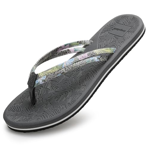 AX BOXING Flip Flops Damen Sommer Zehentrenner Sandalen Blumen Badelatschen Strand Flach Zehentrenner Rutschfest Sandalen Größe 36-41 EU(Grau,38 EU) von AX BOXING