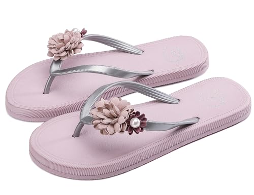 AX BOXING Flip Flops Damen Sommer Flach Zehentrenner Blumen Badelatschen Rutschfest Badeschlappen Indoor Outdoor Hausschuhe Größe 36-41 EU (Rosa_04,37 EU) von AX BOXING