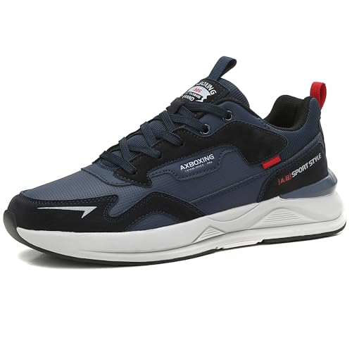 AX BOXING Schuhe Herren Sneaker Leichte Freizeitschuhe Mode Herrenschuhe Sportschuhe Leder Walkingschuhe Größe 41-46 EU(Dunkelblau,44 EU) von AX BOXING