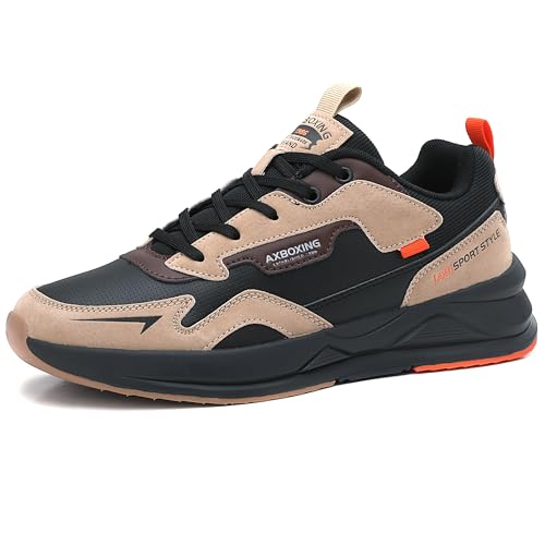 AX BOXING Schuhe Herren Sneaker Leichte Freizeitschuhe Mode Herrenschuhe Sportschuhe Leder Walkingschuhe Größe 41-46 EU(Khaki Schwarz,41 EU) von AX BOXING