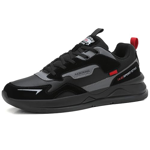 AX BOXING Schuhe Herren Sneaker Leichte Freizeitschuhe Mode Herrenschuhe Sportschuhe Leder Walkingschuhe Größe 41-46 EU(Schwarz,44 EU) von AX BOXING