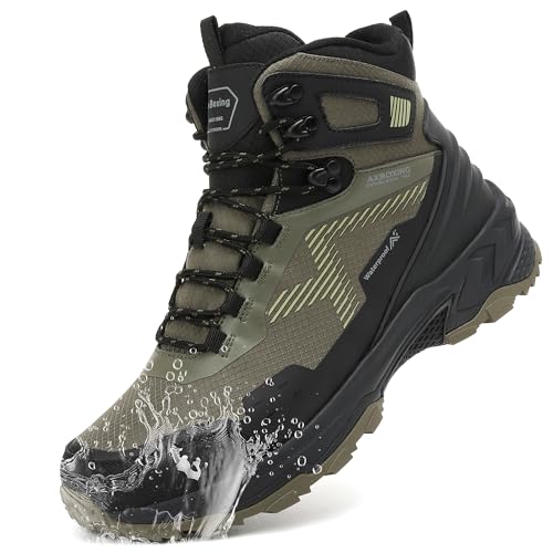 AX BOXING Wanderschuhe Herren Wasserdicht Trekkingschuhe Leicht Hiking Schuhe Outdoor rutschfest Walking Schuhe Herren Größe 40-45 EU(Grün, 44 EU) von AX BOXING