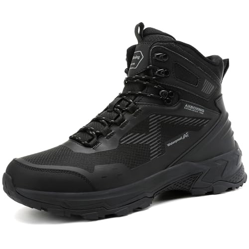 AX BOXING Wanderschuhe Herren Wasserdicht Trekkingschuhe Leicht Hiking Schuhe Outdoor rutschfest Walking Schuhe Herren Größe 40-45 EU(Schwarz, 40 EU) von AX BOXING