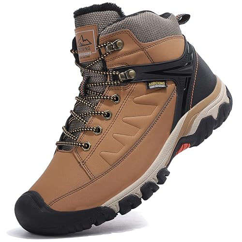 AX BOXING Winterschuhe Herren Gefüttert Rutschfest Wanderstiefel Warme Schneestiefel Winterstiefel Trekkingschuhe Stiefelette 41-46 EU (1235_Braun, 42 EU) von AX BOXING