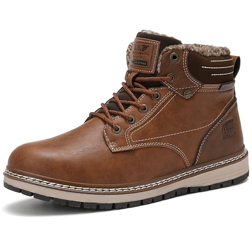 AX BOXING Winterschuhe Herren Gefüttert Warm Winterstiefel Herren Draussen Winterboots Schneestiefel Rutschfest Wanderstiefel Größe 41-46 EU (HellbraunAA, 45 EU) von AX BOXING