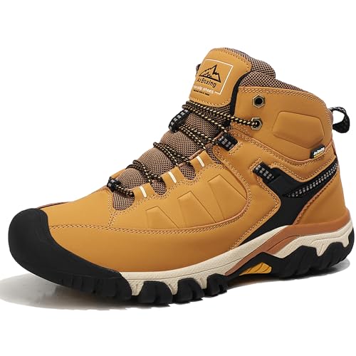AX BOXING Winterschuhe Herren Gefüttert Winterstiefel Warm Wanderschuhe Draussen Winterboots Rutschfeste Wanderstiefel Schneestiefel Trekkingschuhe 41-46 EU (Knallgelb, 46 EU) von AX BOXING