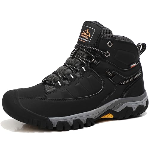 AX BOXING Winterschuhe Herren Wanderschuhe Warm Gefüttert Wanderstiefel Winterstiefel Draussen Rutschfeste Schneestiefel Trekkingschuhe 41-46 EU (1_Schwarz, 44 EU) von AX BOXING