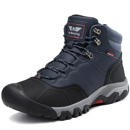 AX BOXING Winterschuhe Herren Wanderstiefel Warm Gefüttert Wanderschuhe Winterstiefel Draussen Rutschfeste Trekkingstiefel 41-46 EU(Blau_2184, 44 EU) von AX BOXING