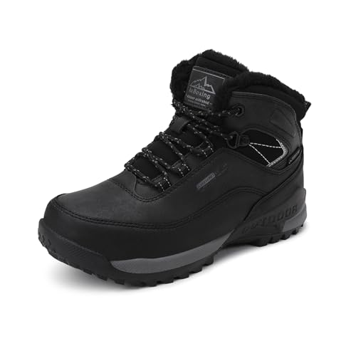 AX BOXING Winterschuhe Jungen Wanderschuhe Gefütterte Schneestiefel Kinder Warmfutter Trekkingschuhe rutschfest Winterstiefel Outdoor Schwarz EU39 von AX BOXING