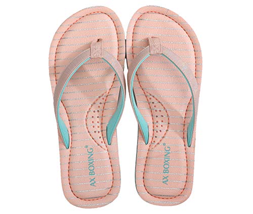 AX BOXING Flip Flops Damen Badelatschen Sommer Flache Zehentrenner Rutschfest Schlappen Indoor Outdoor Größe 36-41 EU (Rosa_09,41 EU) von AX BOXING