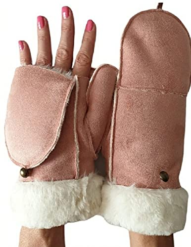 AXELENS Warme Handschuhe Frauen Winter Zu Öffnende Fäustlinge Elegant Komfortable Eco Wildleder S/M ROSE von AXELENS