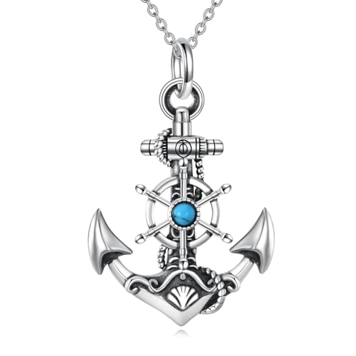 AXELUNA Anker Halskette 925 Sterling Silber Türkis Anker Halskette Nautische Halskette Anker Maritimer Schmuck für Frauen Männer von AXELUNA