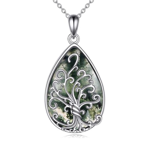 AXELUNA Baum des Lebens Moos Achat Anhänger Halskette S925 Sterling Silber Baum des Lebens Schmuck Geschenke für Mutter WIfe von AXELUNA