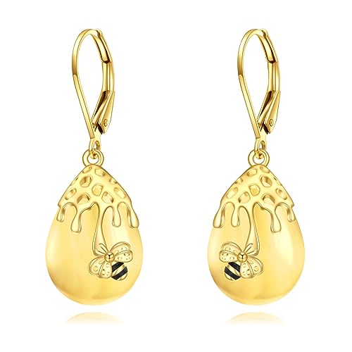 AXELUNA Bernstein Biene Ohrringe Sterling Silber Hebel Frauen Bienenstock und Biene Ohrringe für Frauen Mädchen von AXELUNA