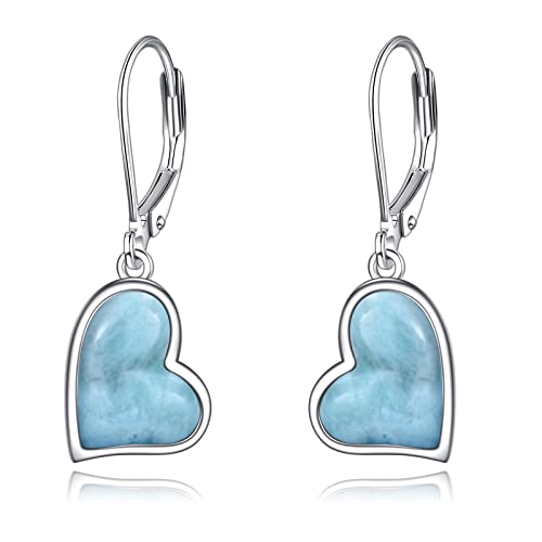 AXELUNA Blaue Larimar Ohrringe für Frauen 925 Sterling Silber Herz Larimar Tropfen Ohrringe Schmuck Geschenke für Mutter Ehefrau von AXELUNA