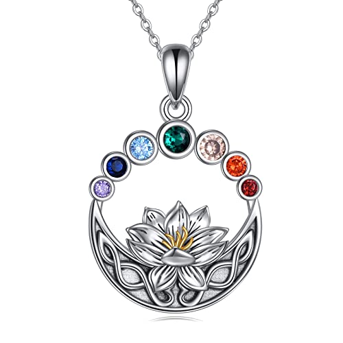 AXELUNA Chakra Halskette Sterling Silber Lotus Blume keltischen Knoten Anhänger Halskette Healing Yoga Schmuck Geburtstag Weihnachten Geschenke für Frauen Mutter Tochter ihr von AXELUNA