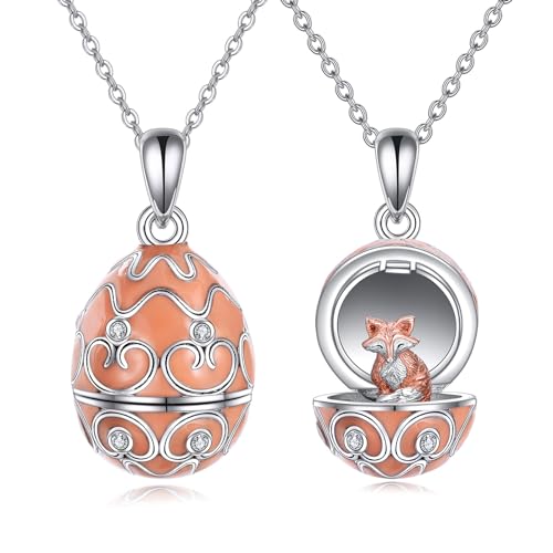 AXELUNA Fuchs Halskette Sterling Silber Osterei Anhänger Halskette Tierschmuck Geschenke für Frauen Mädchen Geburtstag von AXELUNA