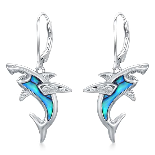 AXELUNA Hai Ohrringe 925 Sterling Silber Abalone Shell Hai Ohrringe Hai Tropfen Ohrringe Ozean Hai Schmuck Hai Geschenke für Frau von AXELUNA