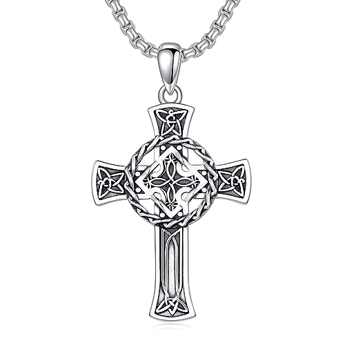 AXELUNA Keltisches Kreuz Halskette Sterling Silber Keltischer Knoten Anhänger Halskette für Männer Frauen Irischer Schmuck Christliche Religiöse Geschenke Mit 2.5mm 22"+2" Rolo Kette von AXELUNA