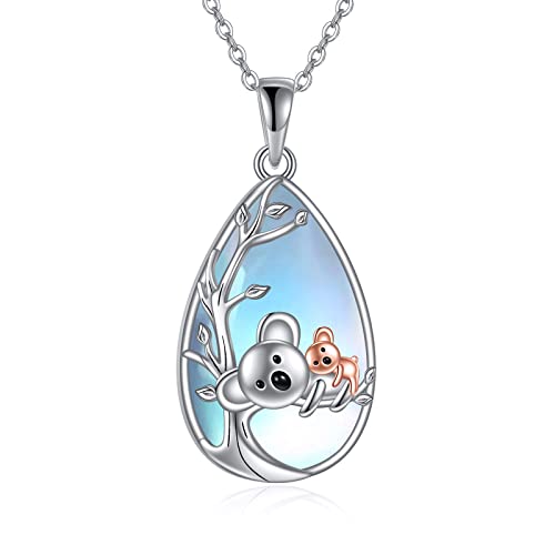 AXELUNA Koala Halskette für Frauen Sterling Silber Mondstein zwei Kaola Halskette Schmuck Geschenke für Mädchen Mutter Tochter Mütter Tag Brithday von AXELUNA