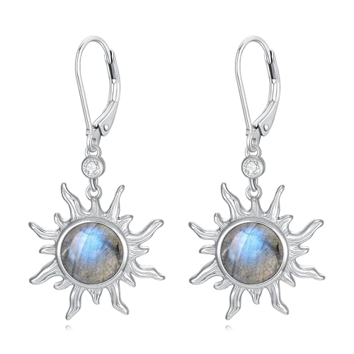 AXELUNA Labradorit Sonne Anhänger Frauen Ohrringe 925 Sterling Silber Sonne Anhänger Ohrringe Schmuck Geschenk Mutter Ehefrau von AXELUNA