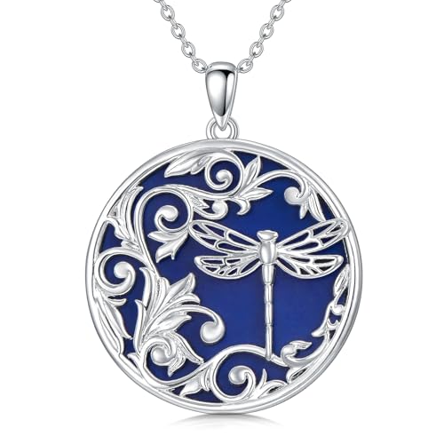 AXELUNA Lapislazuli Libelle Halskette S925 Sterling Silber Libelle Anhänger Halskette Lapislazuli Schmuck Geschenke für Mutter Schwester Ehefrau von AXELUNA