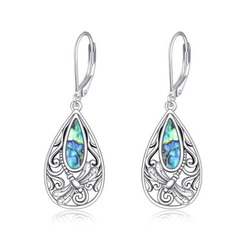 AXELUNA Libelle Abalone Muschel Ohrringe Sterling Silber Teardrop Filigree Tropfen Ohrringe Filigree Leverback Ohrringe Schmuck von AXELUNA