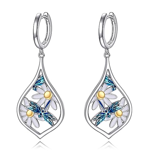 AXELUNA Libelle Ohrringe Sterling Silber Blume Libelle Dangle Drop Haken Ohrringe Libelle für Frauen Schmuck von AXELUNA