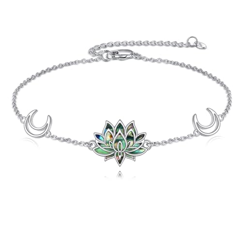 AXELUNA Lotus Armband 925 Sterling Silber Lotus Blume Armband Abalone Shell Lotus und Mond Lotus Schmuck für Frauen Mutter Ehefrau von AXELUNA