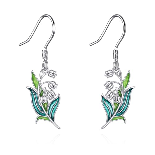 AXELUNA Maiglöckchen Ohrringe 925 Sterling Silber Floral Dangle Earrings Lily Ohrringe Blumenschmuck Geschenk für Frauen Lover von AXELUNA
