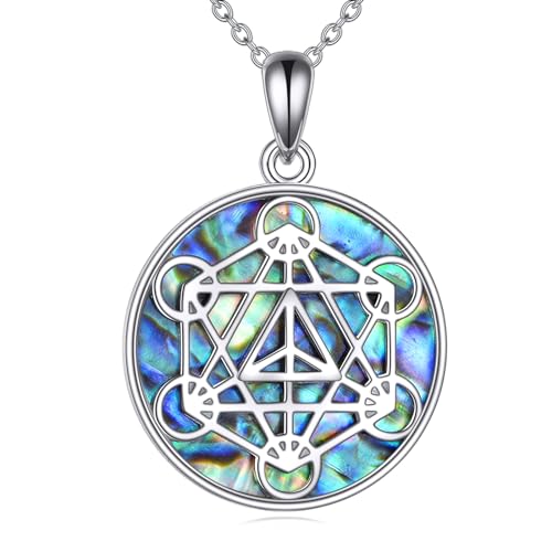 AXELUNA Metatrons Würfel Halskette für Frauen Männer 925 Sterling Silber Abalone Muschel Metatrons Würfel Anhänger Schmuck Geschenke für Mutter Ehefrau von AXELUNA