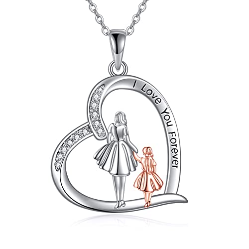 AXELUNA Mutter-Tochter-Halskette Sterling Silber Liebe dich für immer zu meinen Töchtern Schmuck von Mama Tochter Geburtstag Geschenke von Papa von AXELUNA