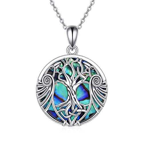 AXELUNA Rabe Baum des Lebens Halskette Sterling Silber Abalone Shell Gothic Schmuck Raven Norse Mythology Amulett Anhänger Schmuck von Talisman für Frauen Männer von AXELUNA