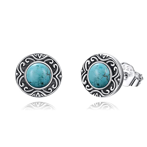 AXELUNA Sterling Silber Türkis Ohrstecker für Frauen Männer Runde Post Ohrringe Boho Filigrane Ohrringe Western Türkis Schmuck Geschenk (Boho) Geschenke für Mutter Ehefrau von AXELUNA