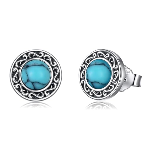 AXELUNA Sterling Silber Türkis Ohrstecker für Frauen Männer Runde Post Ohrringe Boho Filigrane Ohrringe Western Türkis Schmuck Geschenke für Mutter Ehefrau von AXELUNA