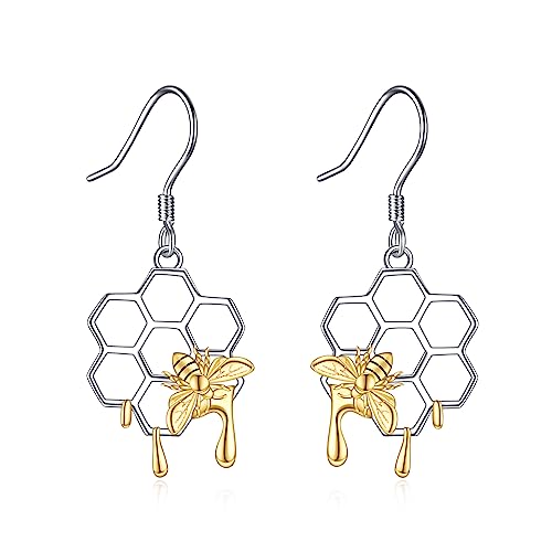 AXELUNA Wabe mit Biene Ohrstecker Sterling Silber Bienenstock und Biene Ohrringe für Frauen von AXELUNA