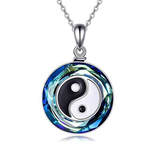 AXELUNA Yin Yang Halskette Sterling Silber Blau Kreis Kristall Pandent Die Kraft der Natur Heilung Amulett Geschenke für Frauen Männer von AXELUNA