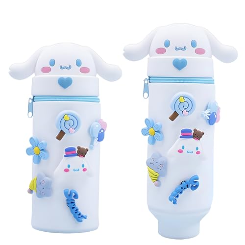 AXERHK Federmäppchen, Mäppchen, 7.48 * 2.75 Zoll Blau 2 in 1 Süßes Federmappe, Kawaii Federmäppchen Tischstifthalter Schulmäppchen, Süßes Schulgeschenk für Kinder (Welpe Federmappe) von AXERHK