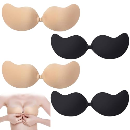 Klebe BH Push Up, Klebe BH, 4 Stück Klebe Trägerloser BH Unsichtbarer, Hautfreundlich und Wiederverwendbar Sticky Bra, Trägerloser BH Push Up für Abendkleid Brautkleid rückenfreie Kleidung von AXERHK