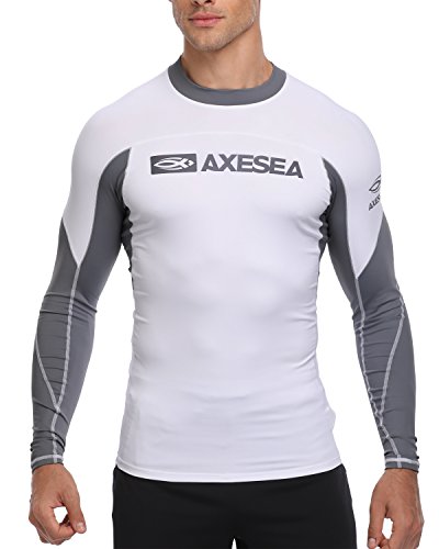 AXESEA Herren long sleeve rash guard quick-dry upf 50+ leichtbau-badeanzug-schwimmen-hemd groß weiß von AXESEA