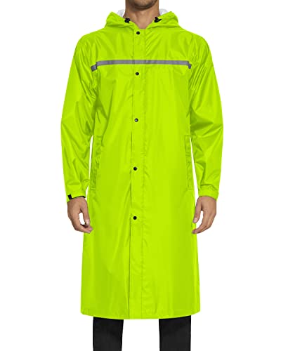 AXESQUIN Lange Regenjacke Herren Wasserdicht Atmungsaktiv mit Kapuze Packbar Regenmantel mit Reflektierender Streifen Regenponcho für Outdoor Fahrrad Wander-Fluor S von AXESQUIN